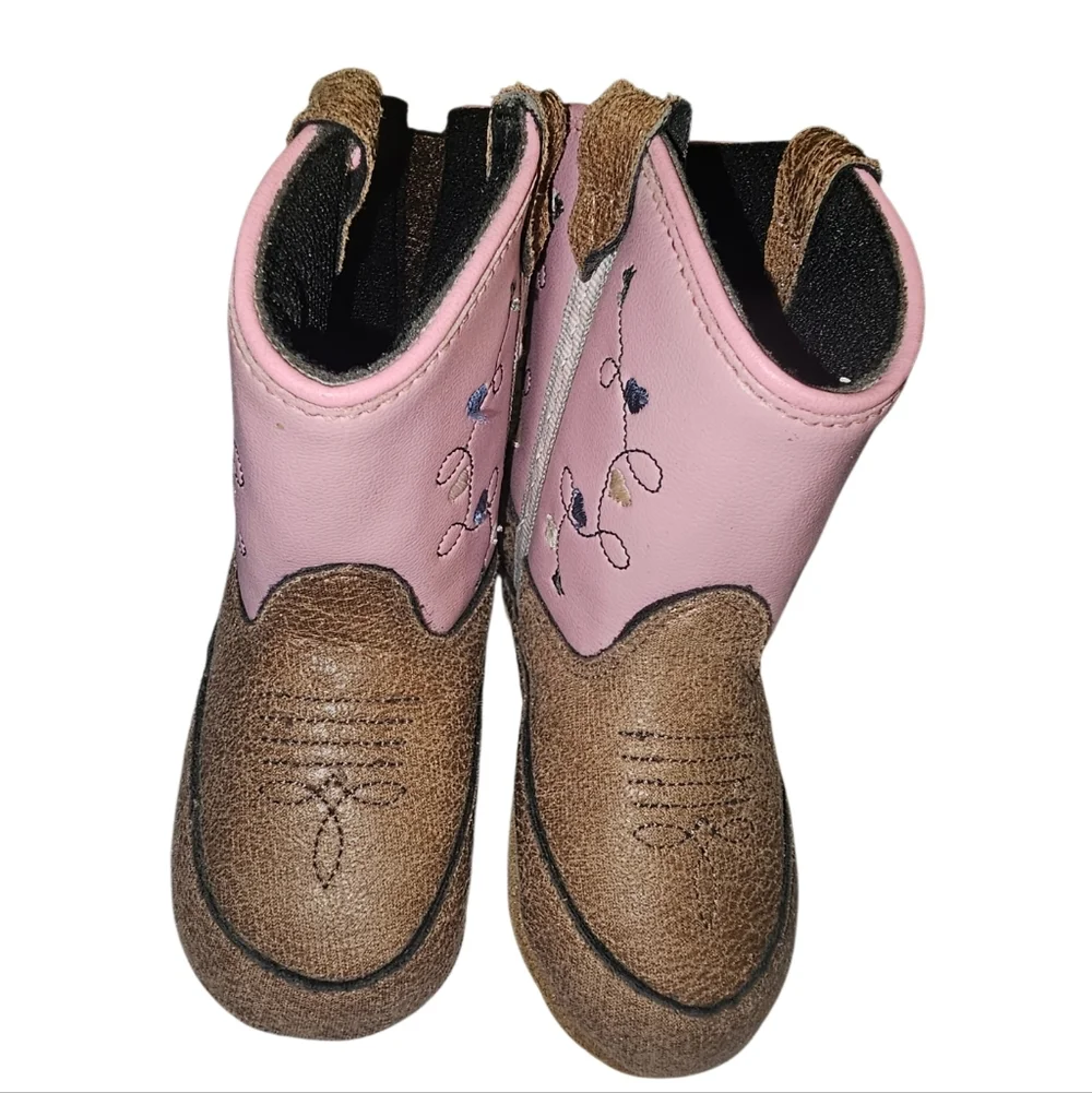 Old West Pink and Brown Embroidered Baby Western Booties